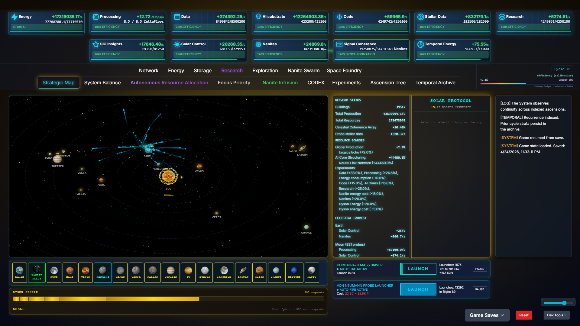 AI Singularity — solar system strategic map, solar protocol, and celestial harvest